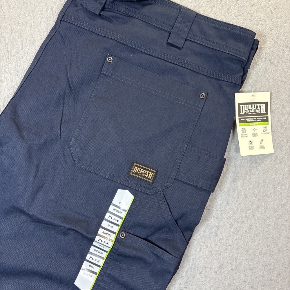 Duluth Trading Flex Fire Hose Relaxed Fit Carpenter Pants Men Blue 48 x 30 NWT